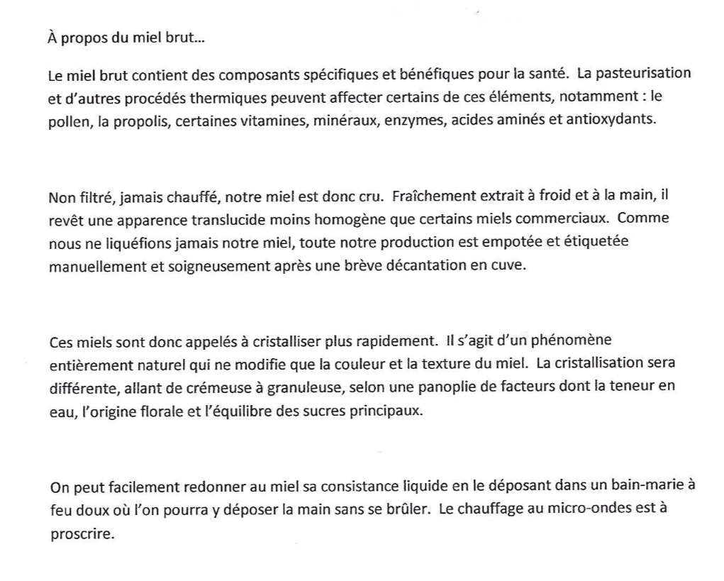 Miel brut bleuets sauvages